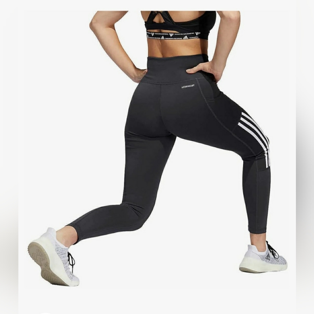 🏷ADIDAS Womens Lightweight High Rise 3-Stripe Mesh 7/8 Leggings - M